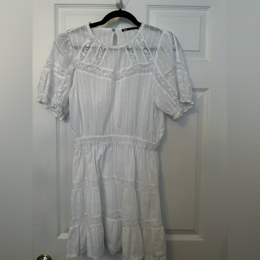 Zara White Cotton + Lace Dress